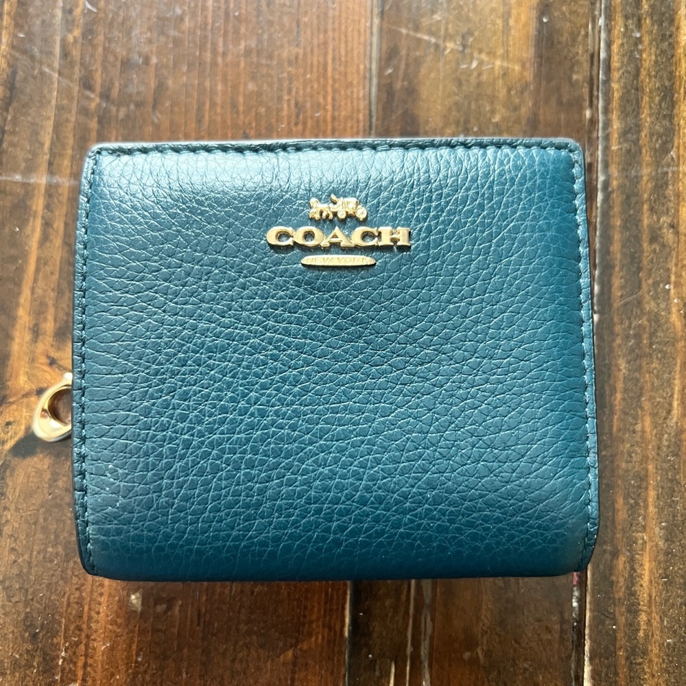Coach Dark Teal Leather Wallet with Gold Accents